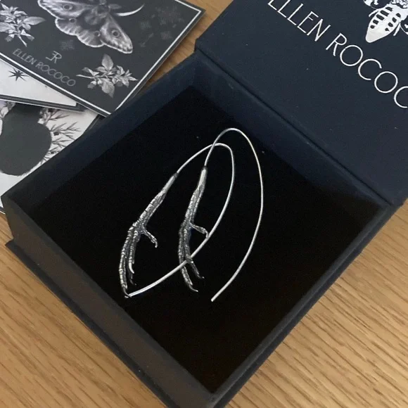 Ellen Rococo Sterling Silver Starling Bird Claw Talon Hanger Earrings BNIB - Picture 2 of 6